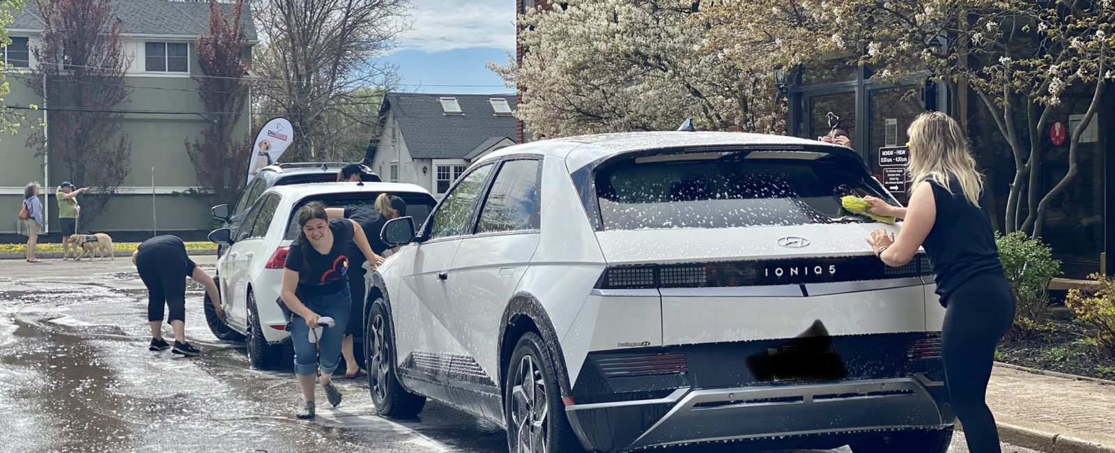 Staff at a charity car wash