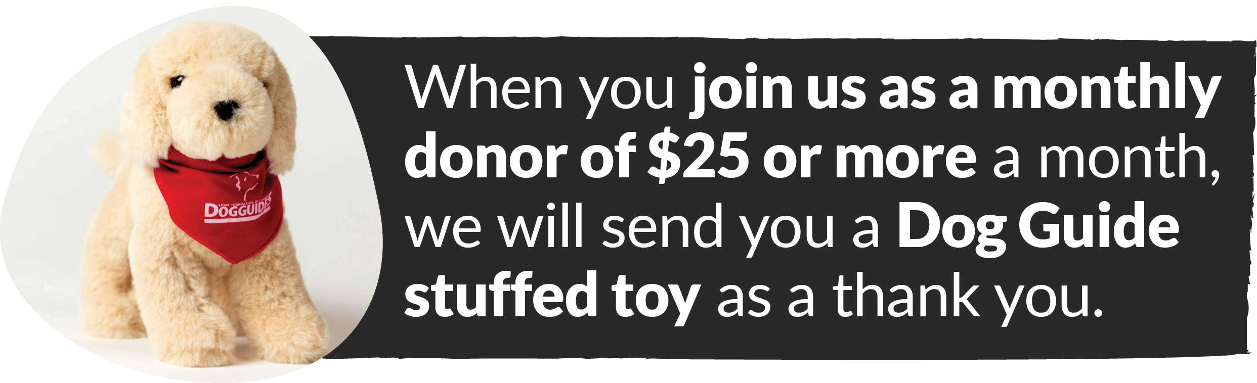 thank-you-stuffie When you join as a monthly donor of $24 or more, we will send you a Dog Guide stuffed toy as a thank you.